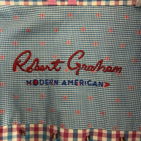 Robert Graham Shirt Men XL‎ Blue Pink Check Button Up Short Sleeve - Picture 8 of 13